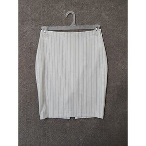 Express Pencil Skirt Womens 4 Cream White Striped Back Zipper Slit Lined NEW